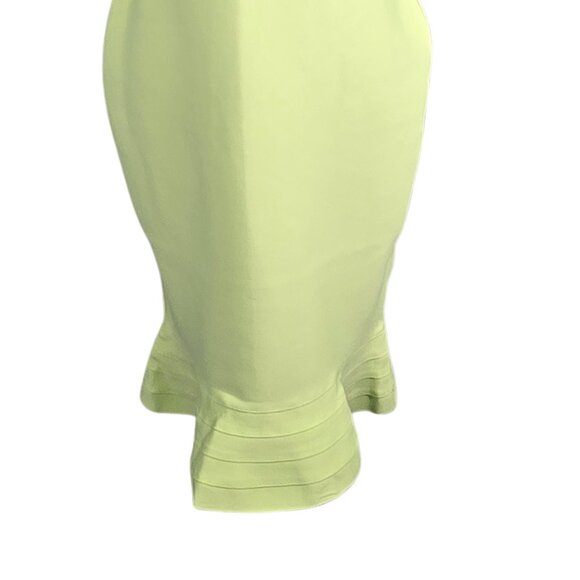 NWOT | Neon Lime Green Midi Sheath Dress Gold Zipper Ruffle Flounce Hem | XLarge - Picture 4 of 6